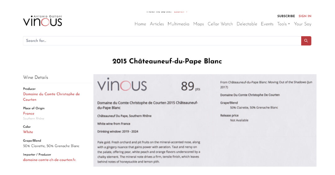 2015 – Domaine du Comte Blanc – Vinous