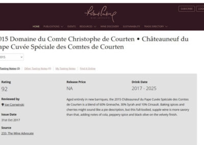 2015 Comte de Courten Cuvée Spéciale Rouge Robert Parker