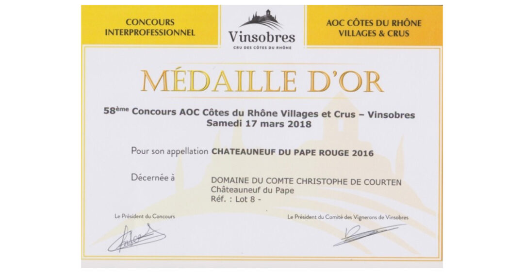 Tradition Rouge 2016 – Médaille d’or au concours AOC Côte du Rhône Vinsobres