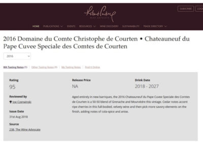 2016 Cuvée Spéciale Domaine du Comte par Wine Advocate