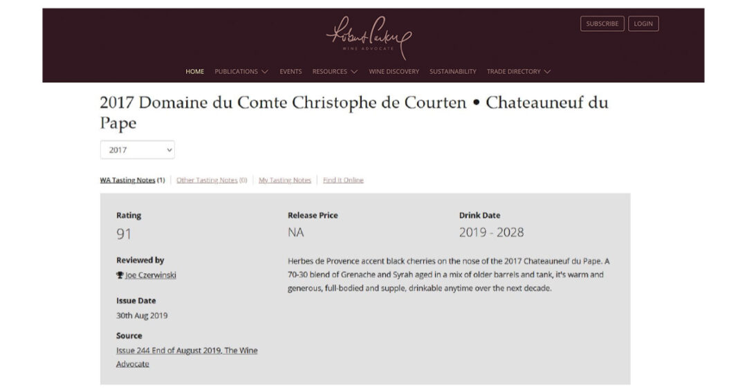 91/100 Cuvée Tradition Rouge 2017 Domaine du Comte Wine Advocate