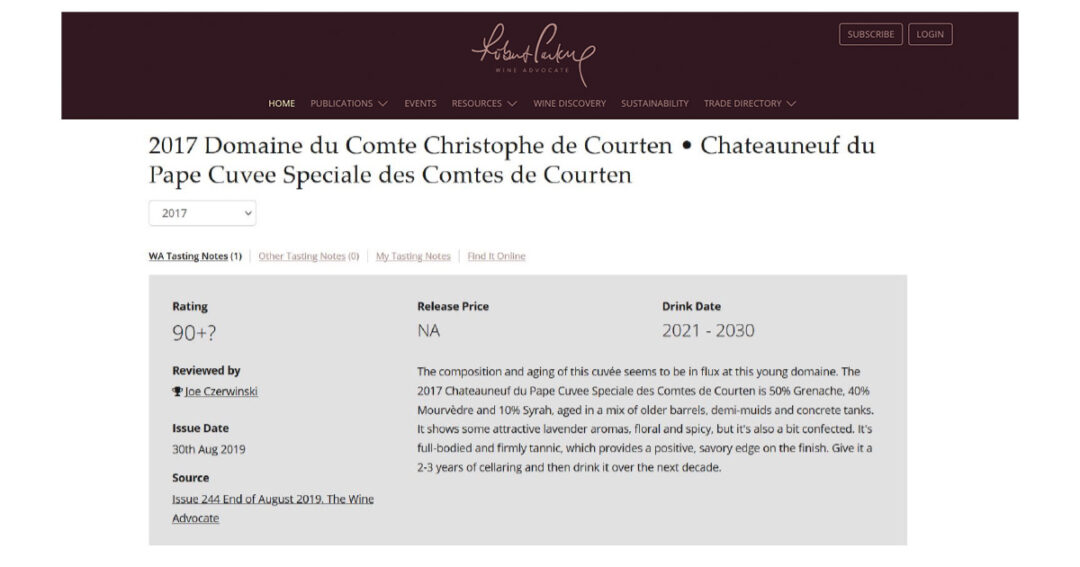 2017 Cuvée Spéciale Rouge Domaine du Comte par Wine Advocate