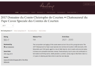 2017 Cuvée Spéciale Rouge Domaine du Comte par Wine Advocate
