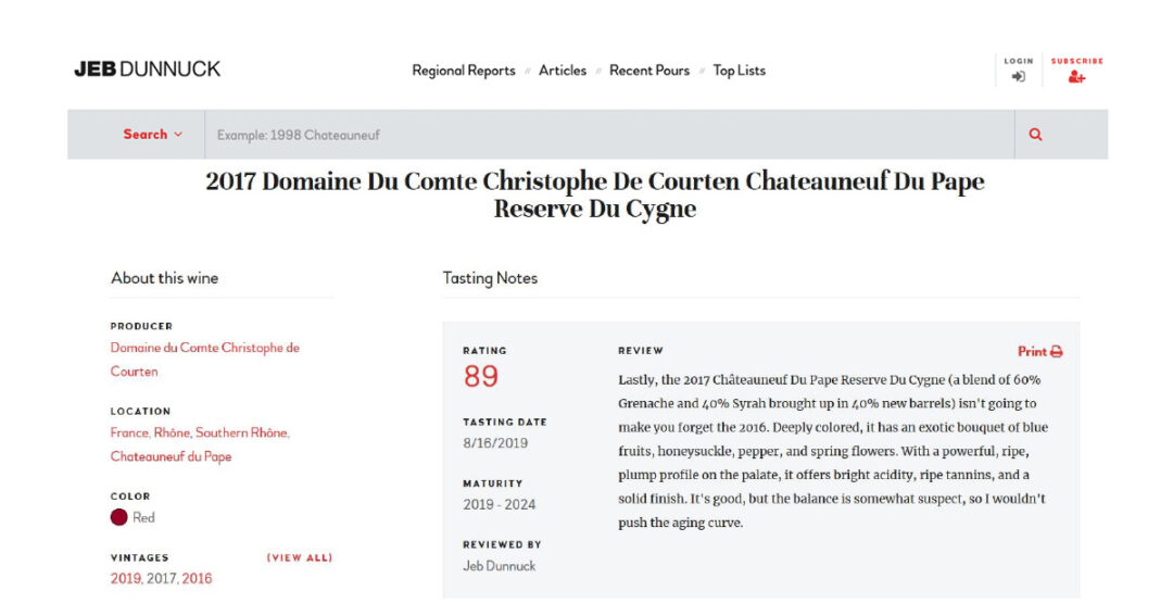 2017 Réserve du Cygne Domaine du Comte Jeb Dunnuck