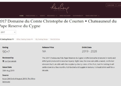 2017 Réserve du Cygne Domaine du Comte Wine Advocate