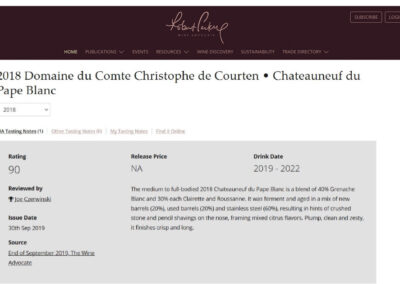2018 Cuvée Domaine du Comte Blanc Wine Advocate