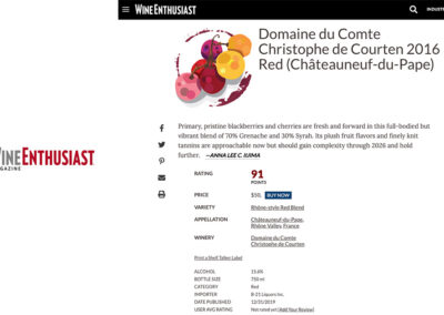 91/100 Domaine du Comte de Courten Rouge 2016 – Wine Enthusiast