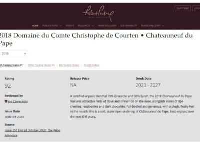 92/100 Domaine du Comte Rouge 2018 Wine Advocate