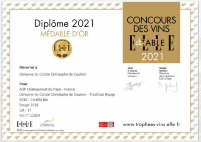 Gold Medal Concours des vins “Elle à table” 2021