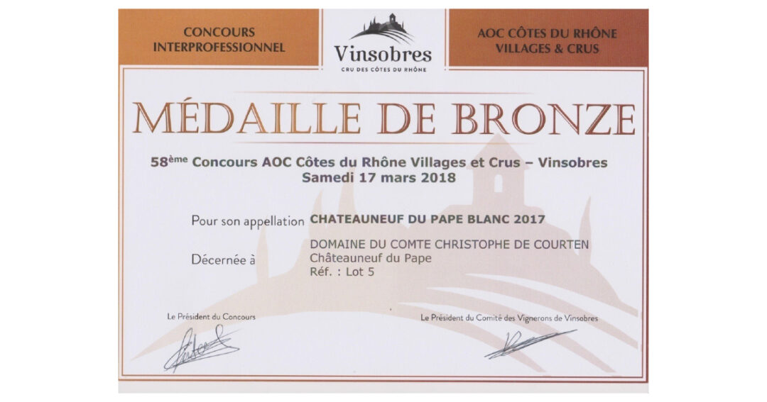 Tradition Blanc 2017 – Médaille de bronze au concours AOC Côte du Rhône Vinsobres