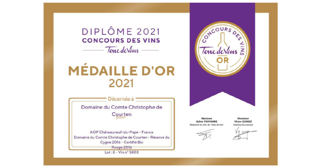 Gold Medal Réserve du Cygne 2016 concours des vins Terre de vins